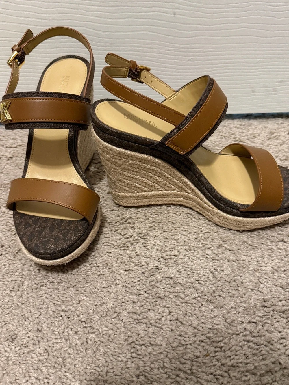 Michael Kors Brown Logo Espadrille Wedge Sandals